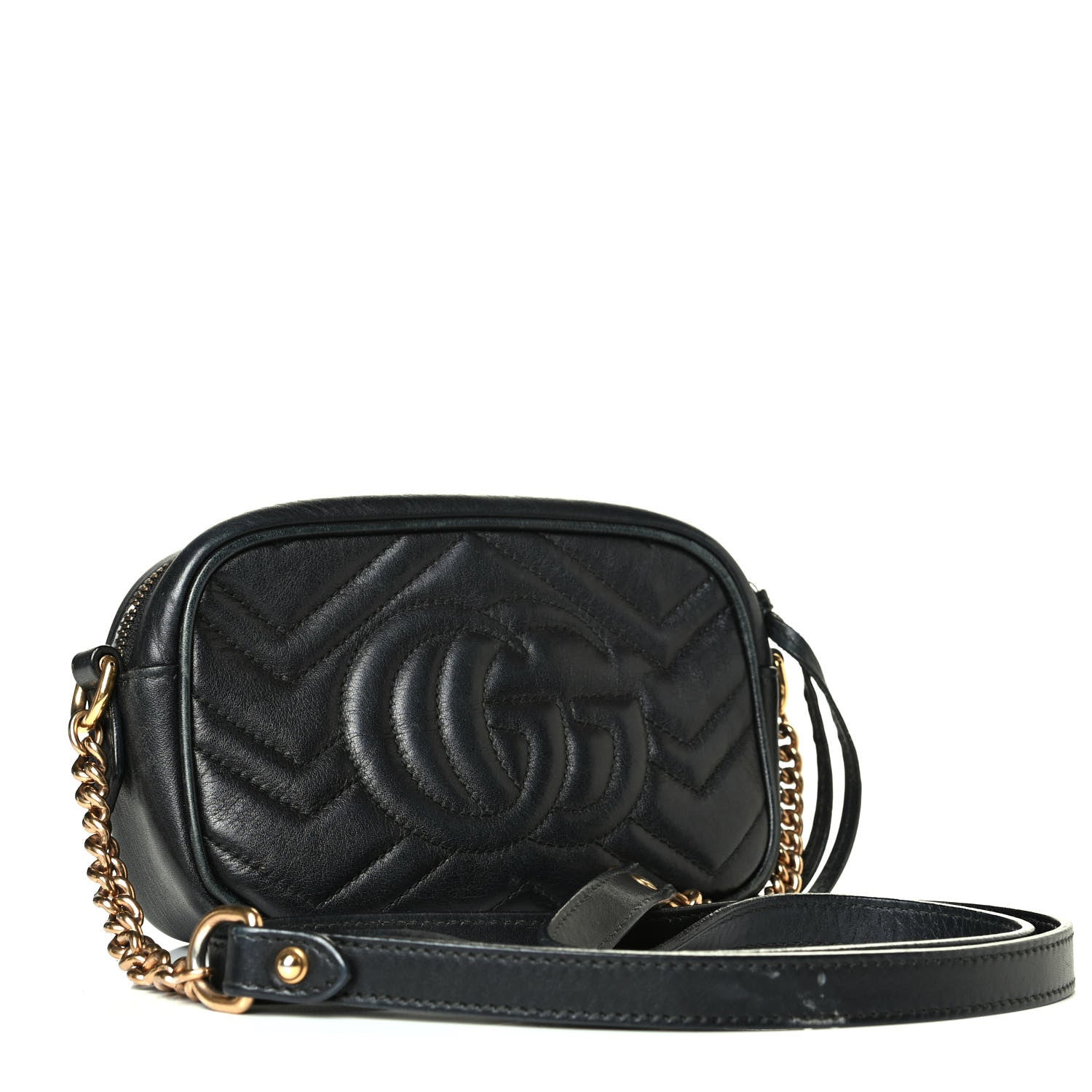 Gucci Calfskin Matelasse Mini GG Marmont Chain Shoulder Bag Black 2 of 8