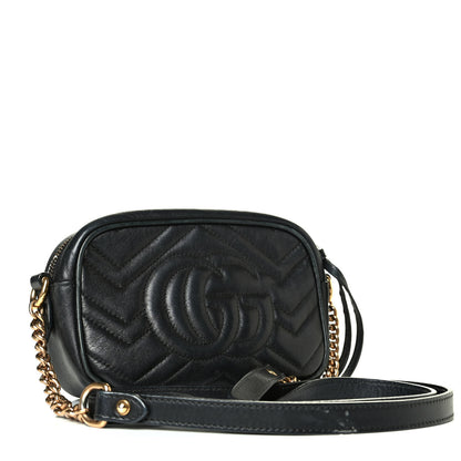 Gucci Calfskin Matelasse Mini GG Marmont Chain Shoulder Bag Black 2 of 8