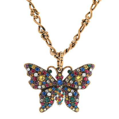 Gucci Metal Crystal Butterfly Necklace Aged Gold Multicolor 4 of 6