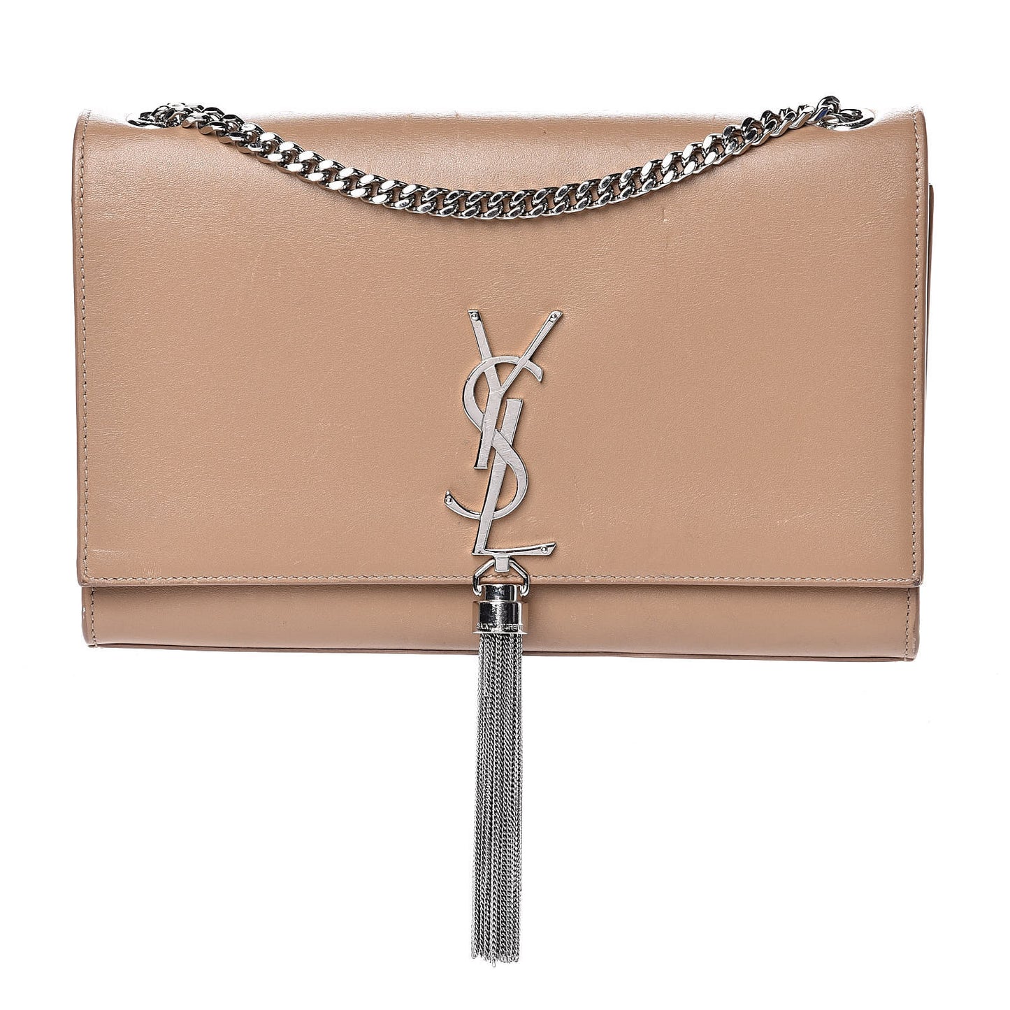 Smooth Calfskin Medium Classic Monogram Kate Tassel Satchel Dark Beige