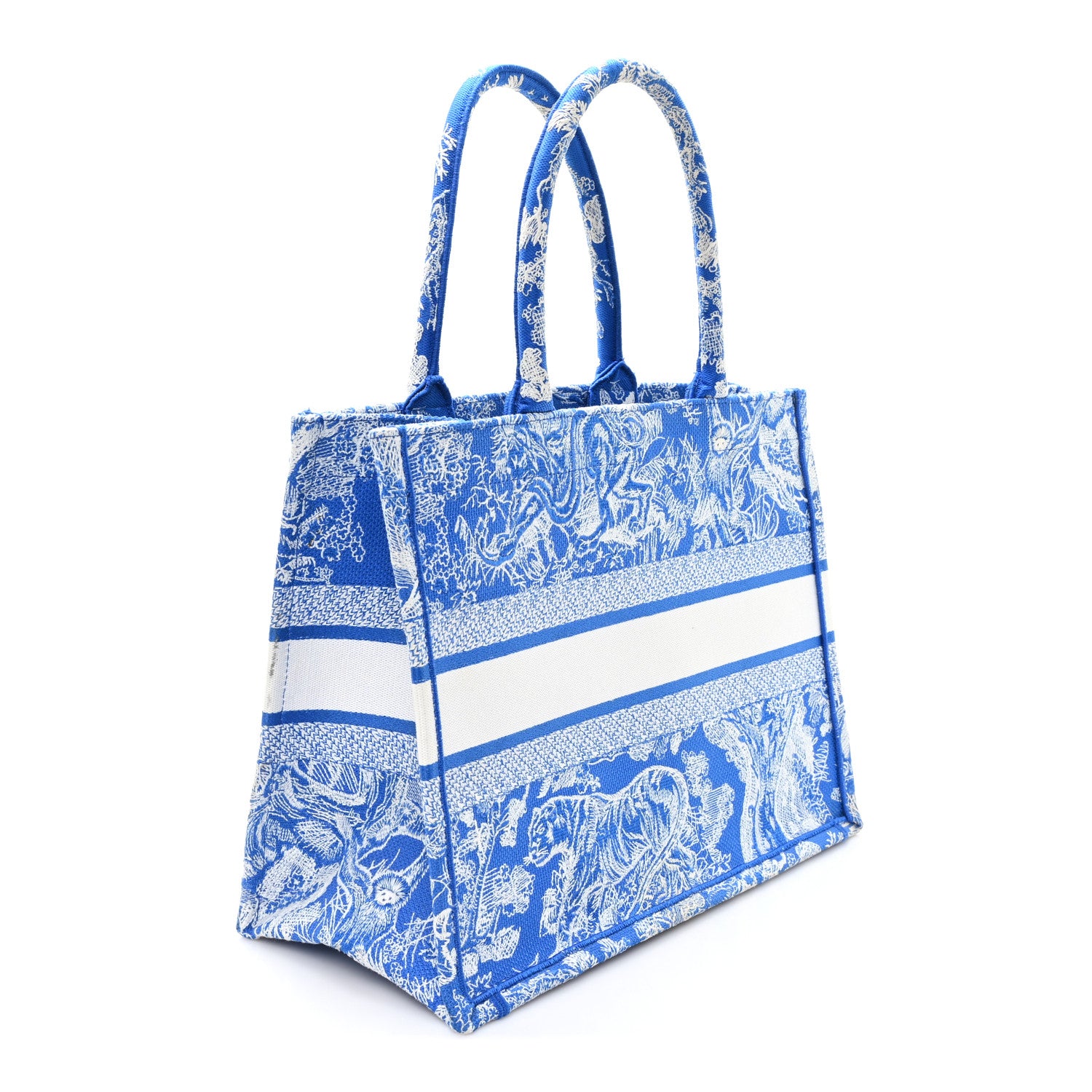 Christian Dior Canvas Embroidered Medium Dioriviera Toile De Jouy Book Tote Fluorescent Blue 3 of 10
