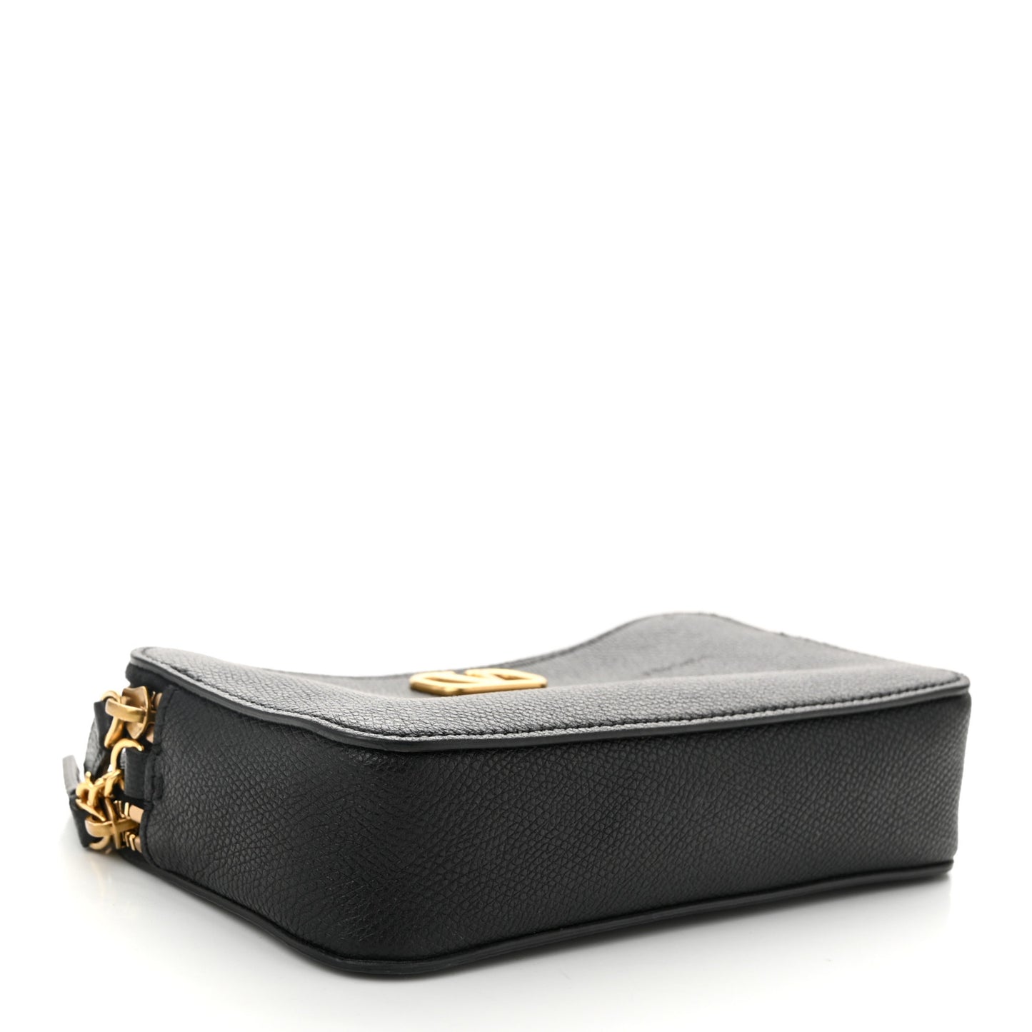 Grainy Calfskin VLogo Double Zip Camera Crossbody Bag Black