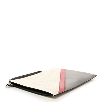 Fendi Glazed Fabric Vitello Liberty FF 1974 Diagonal Flat Clutch Perla Argilla Fragola 4 of 7