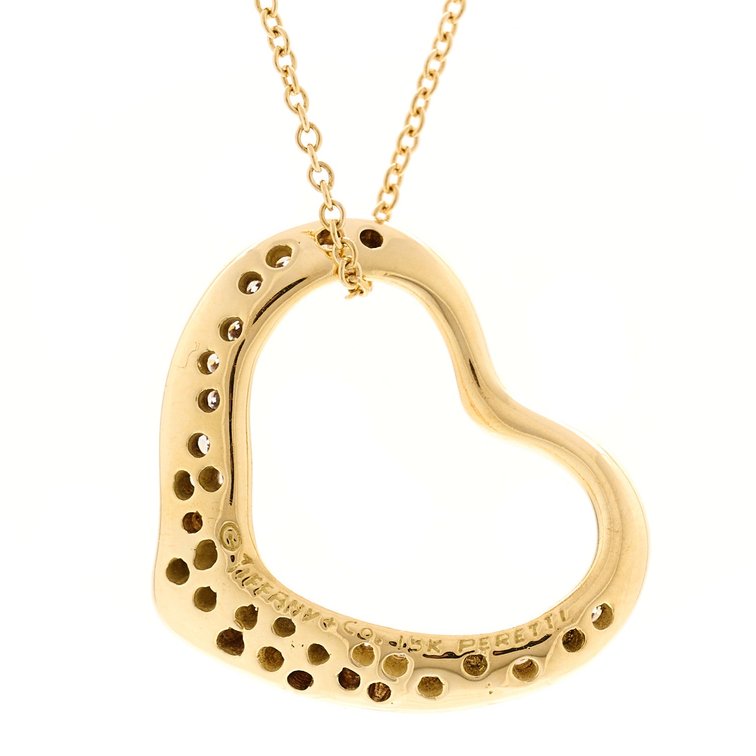 Tiffany 18K Yellow Gold Diamond Elsa Peretti Open Heart Necklace 5 of 6