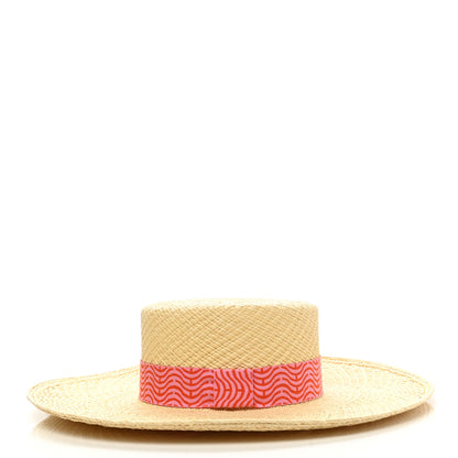 Hermes Straw Panama Elettra Hat 57 Naturel Rose Orange 4 of 8