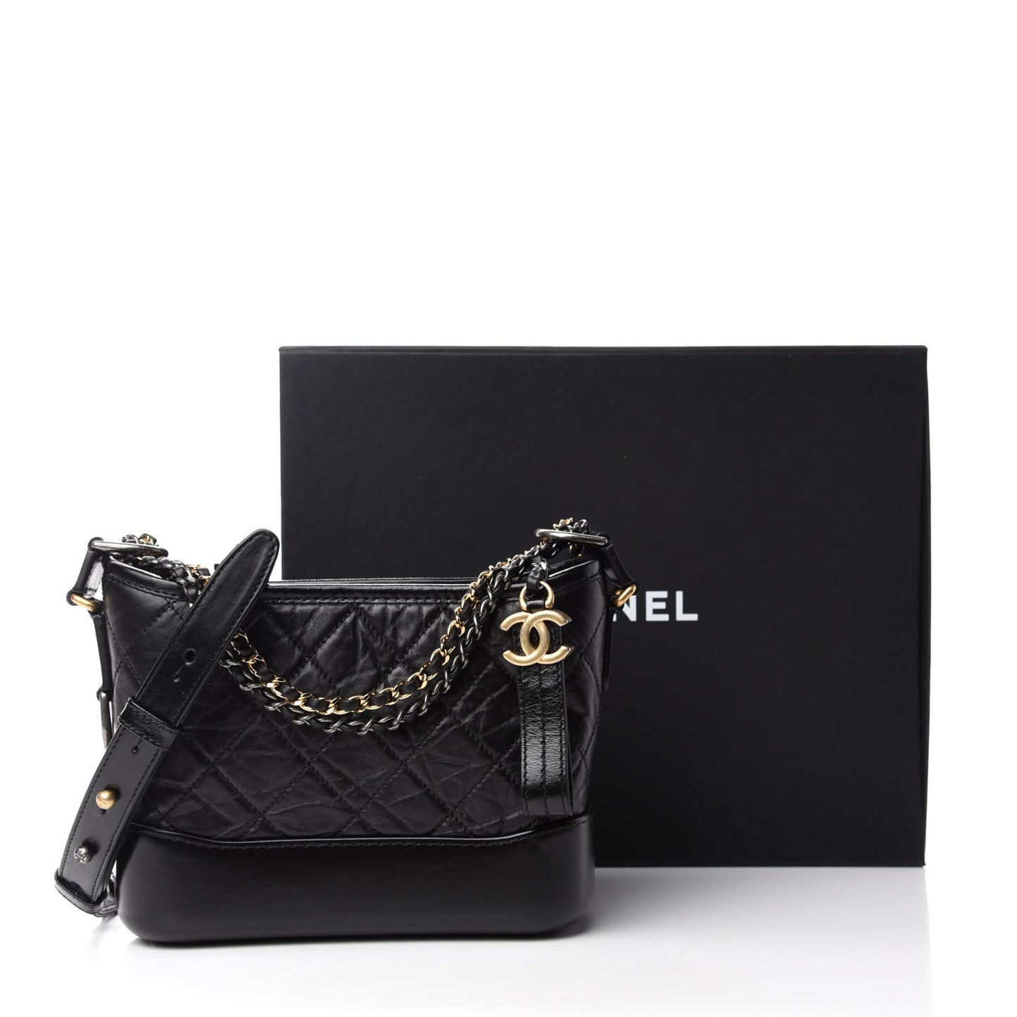 Aged Calfskin Quilted Small Gabrielle Hobo Black