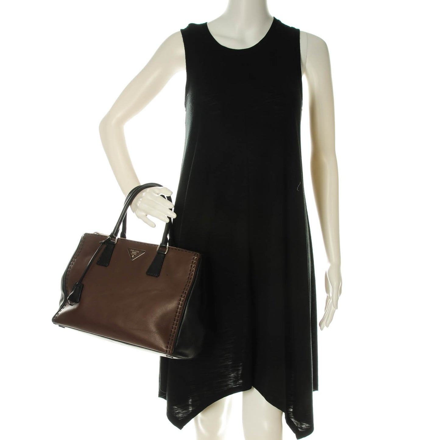 City Calf Hand Stitched Large Galleria Double Zip Tote Cacao Black