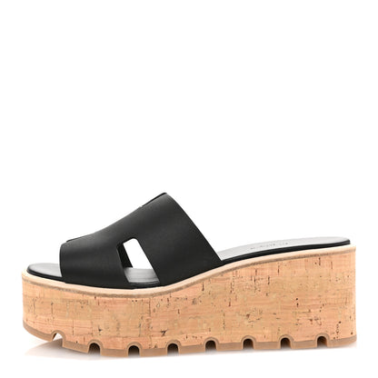 Hermes Calfskin Cork Eze 30 Sandals 38 Black 1 of 10