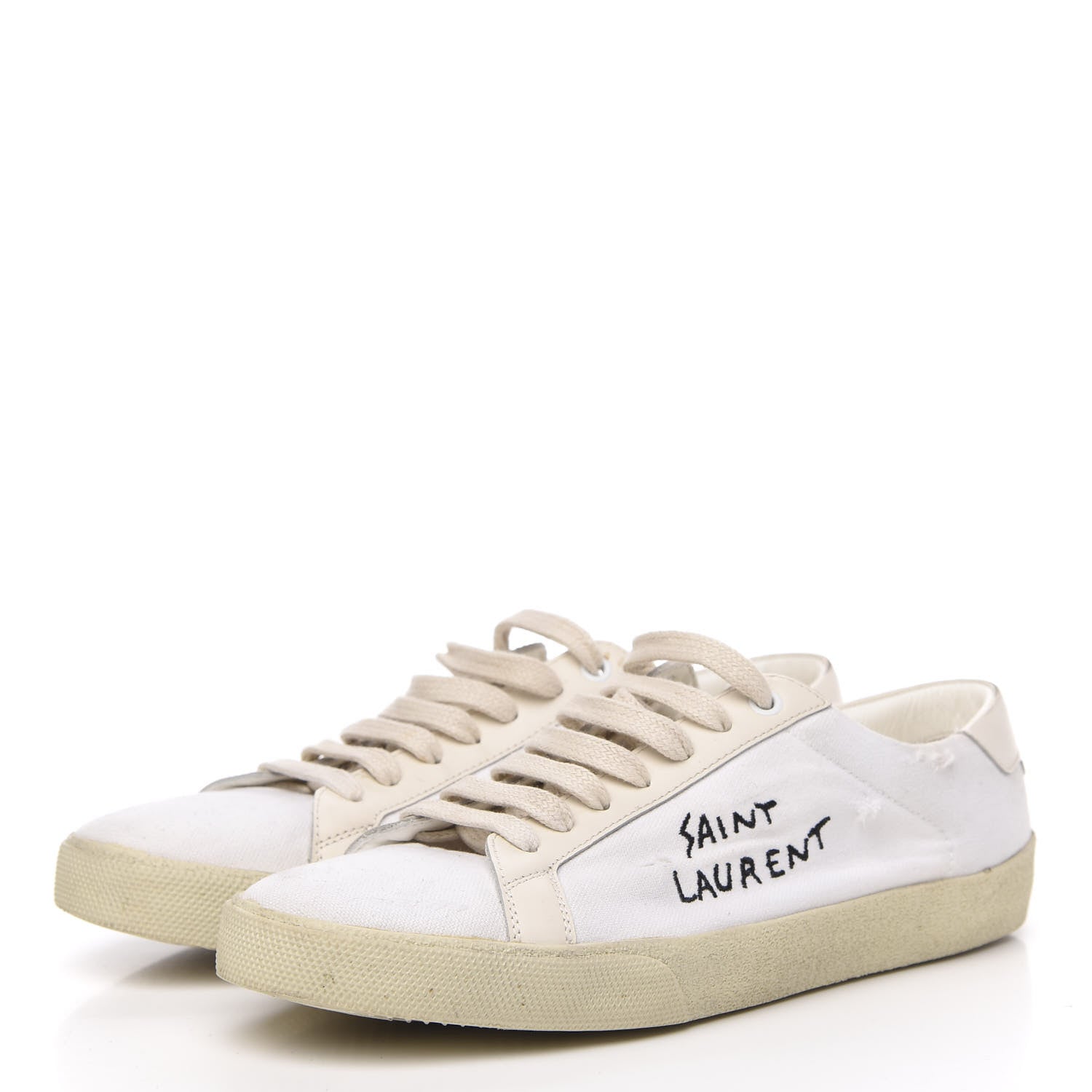 Saint Laurent Distressed Canvas Court Classic Sneakers 40 White 3 of 10