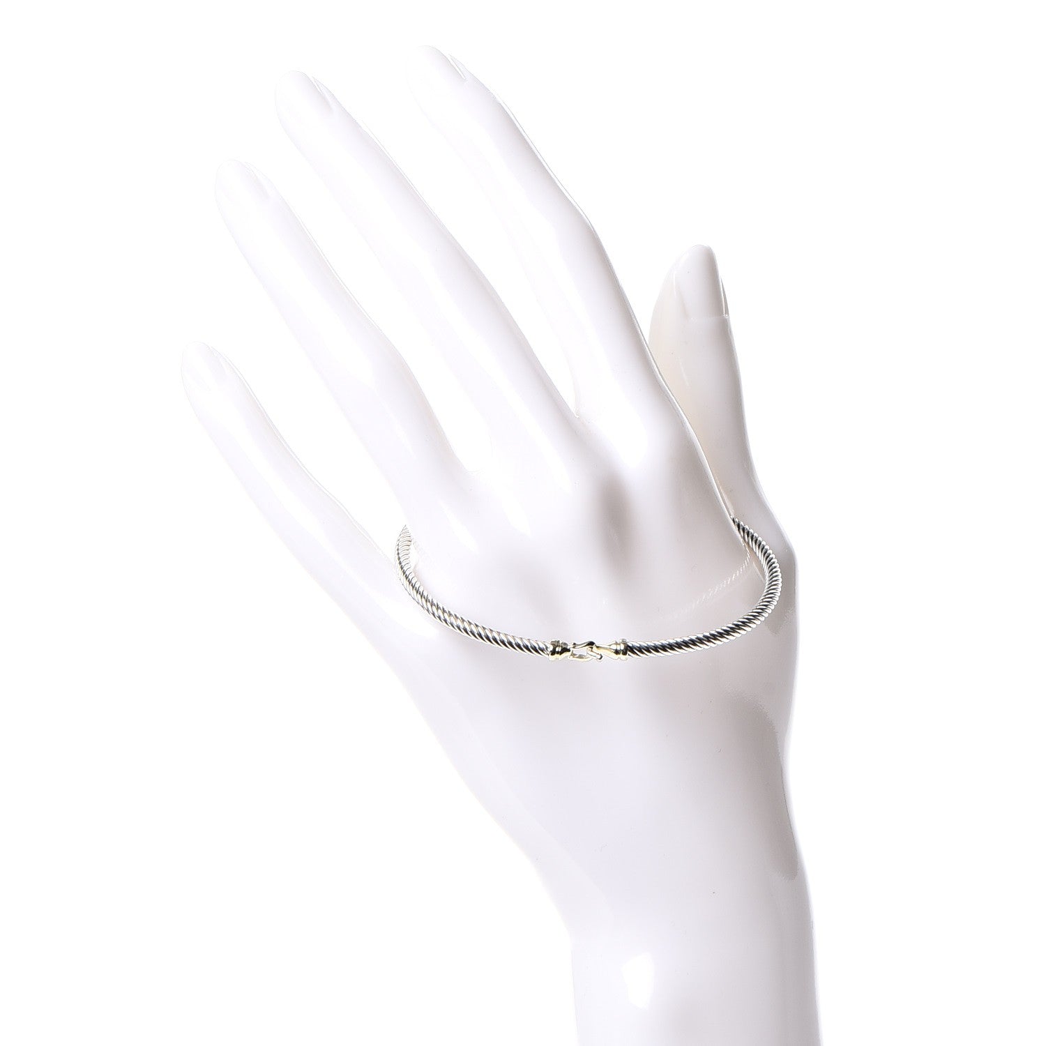 David Yurman Sterling Silver 18K Yellow Gold 3mm Cable Buckle Bracelet 2 of 4