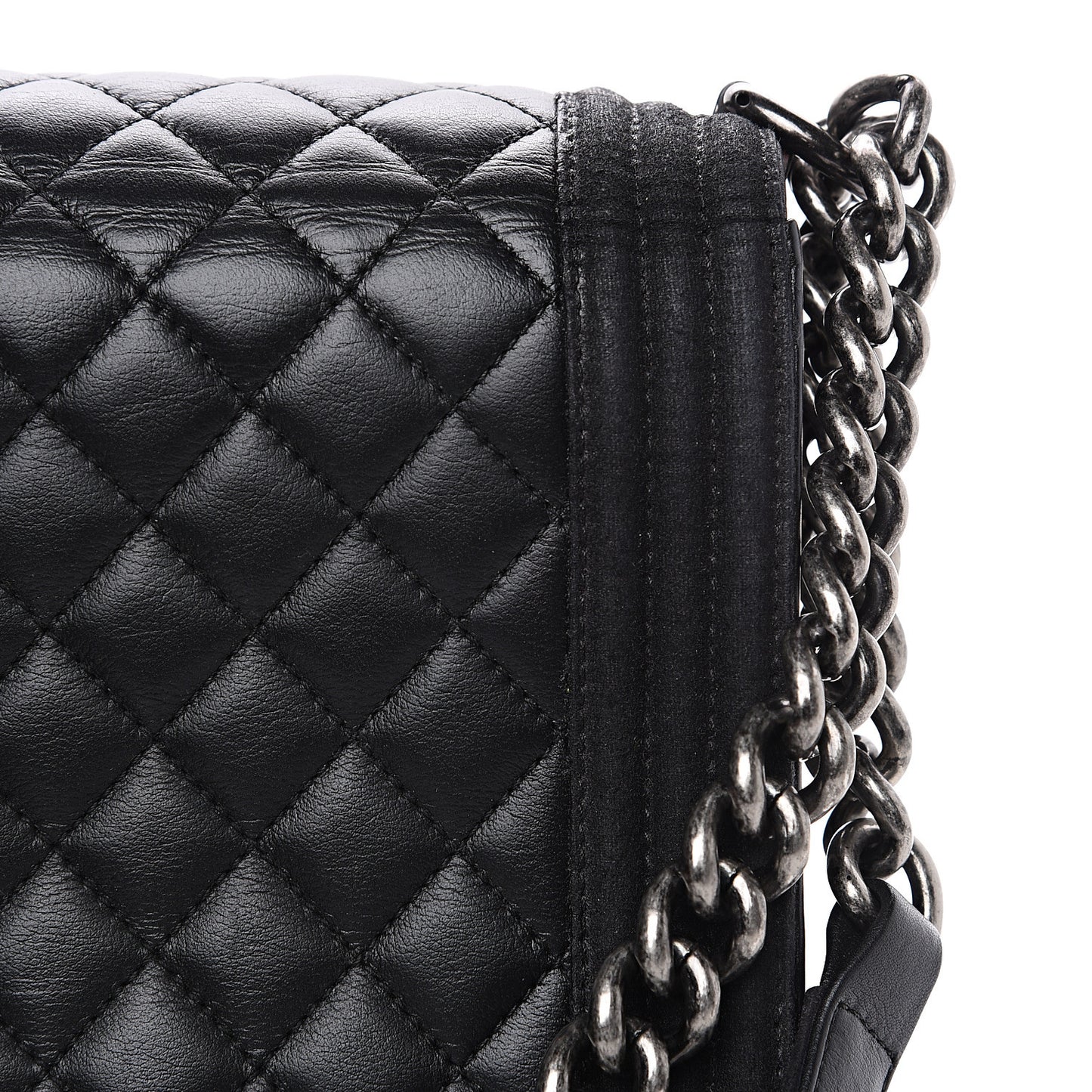 Calfskin Quilted Large Boy Flap Black