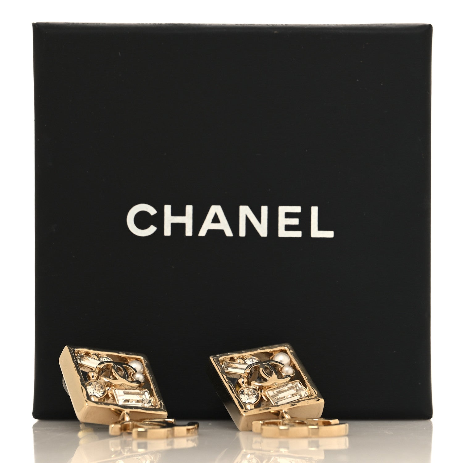 Chanel Baguette Crystal CC Drop Earrings Gold 5 of 5