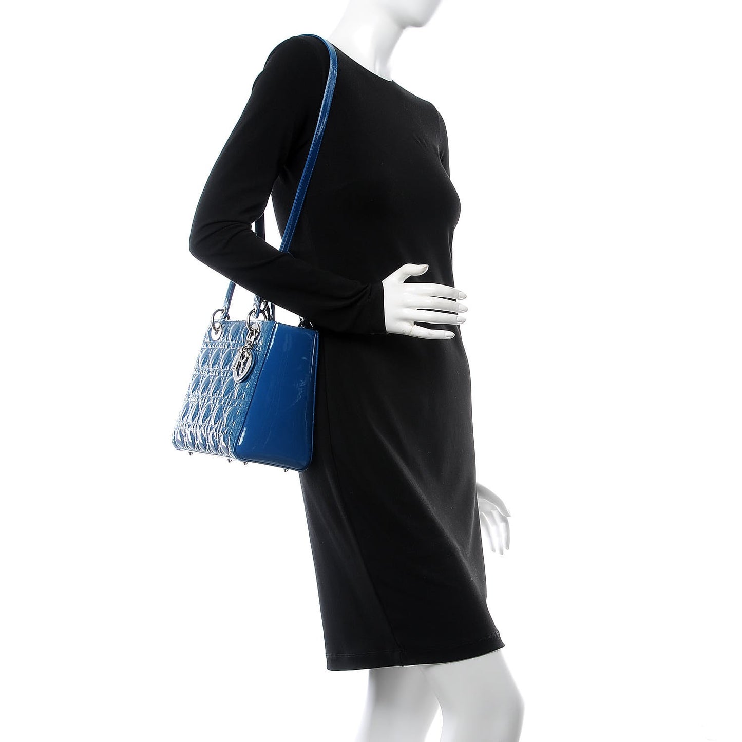 Patent Cannage Medium Lady Dior Blue