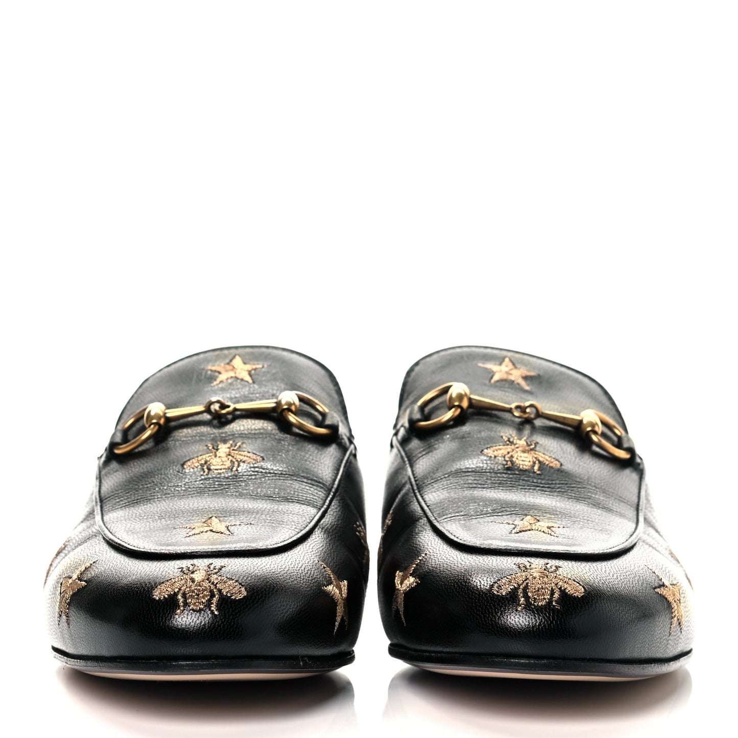 Goatskin Bee Star Embroidered Womens Princetown Slippers 39 Black