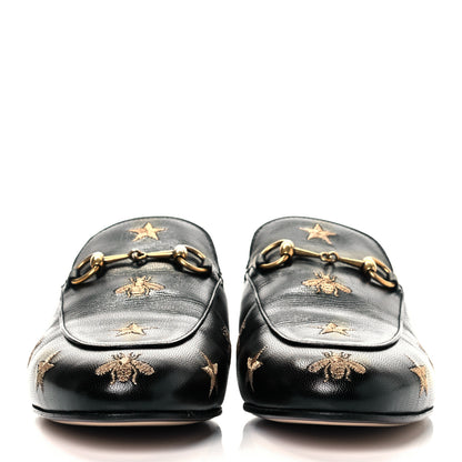 Gucci Goatskin Bee Star Embroidered Womens Princetown Slippers 39 Black 2 of 9