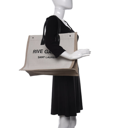 Saint Laurent Linen Calfskin Rive Gauche Tote Optic White 2 of 9