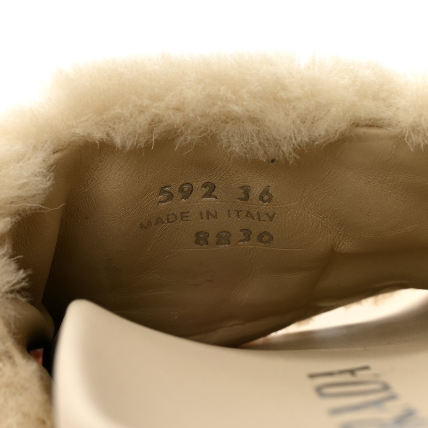 Shearling Metal Triangle Logo Lug Sole 20mm Slide Sandals 36 Ecru