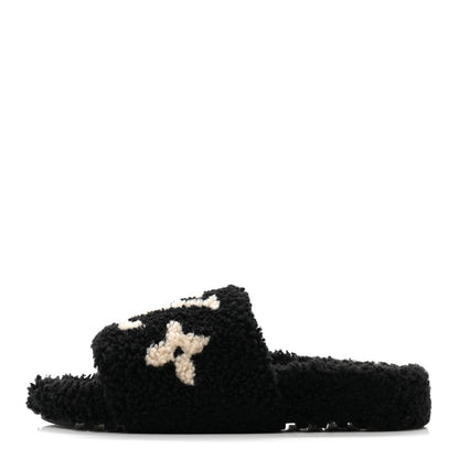 Louis Vuitton Shearling Bom Dia Flat Mules 38.5 Black 1 of 8