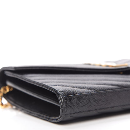 Saint Laurent Grain De Poudre Matelasse Chevron Monogram Chain Wallet Black 6 of 9