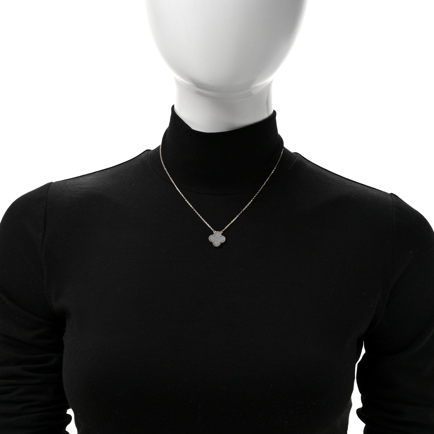 18K Yellow Gold Black Onyx Vintage Alhambra Pendant Necklace