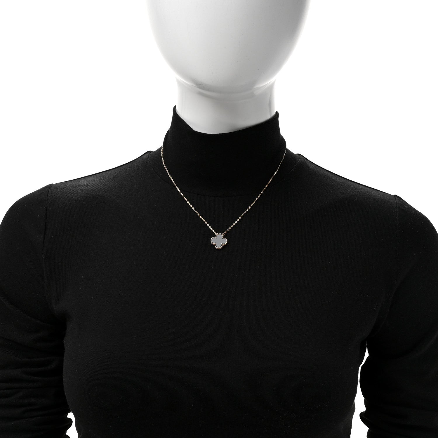 Van Cleef & Arpels 18K Yellow Gold Black Onyx Vintage Alhambra Pendant Necklace 2 of 7