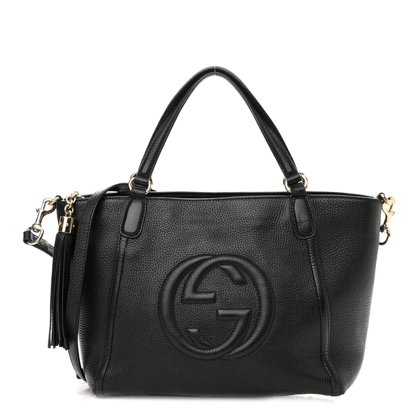 Pebbled Calfskin Small Soho Top Handle Bag Black