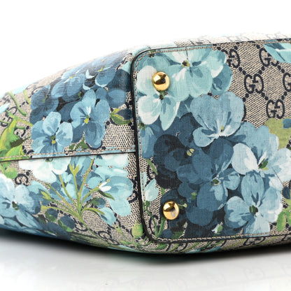 Gucci GG Supreme Monogram Blooms Medium Zippered Bucket Tote Beige Blue Navy Hibiscus Red 9 of 12