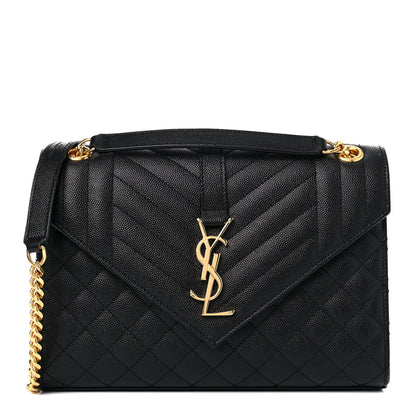Saint Laurent Grain De Poudre Textured Mixed Matelasse Triquilt Medium Monogram Satchel Black 1 of 8