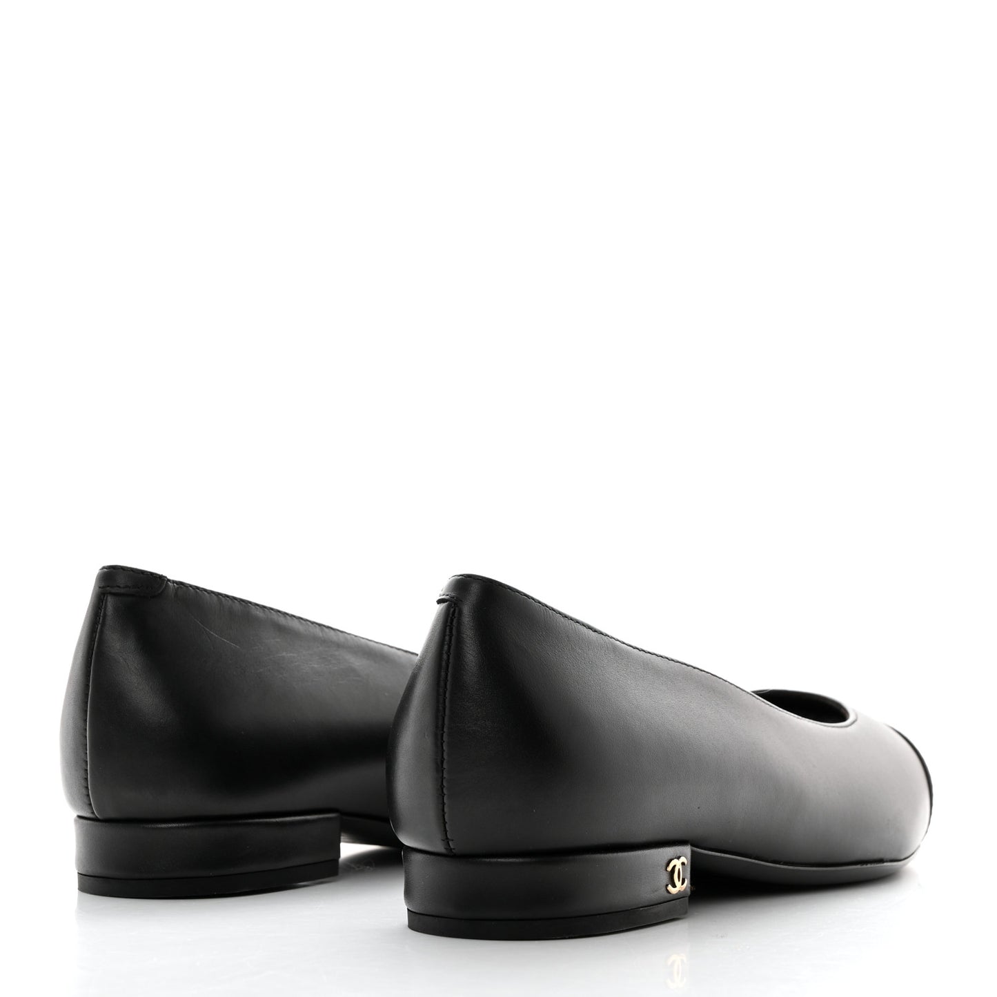 Lambskin Cap Toe Ballerina Flats 36 Black