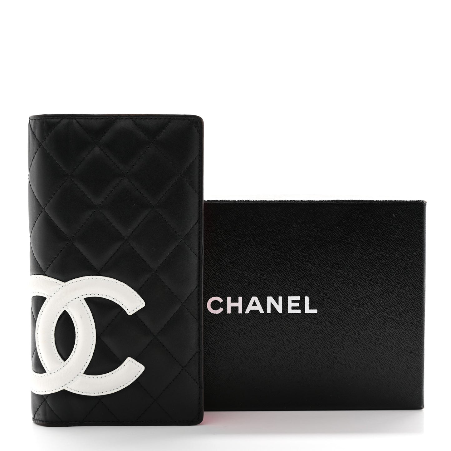 Calfskin Quilted Cambon Yen Wallet Black White