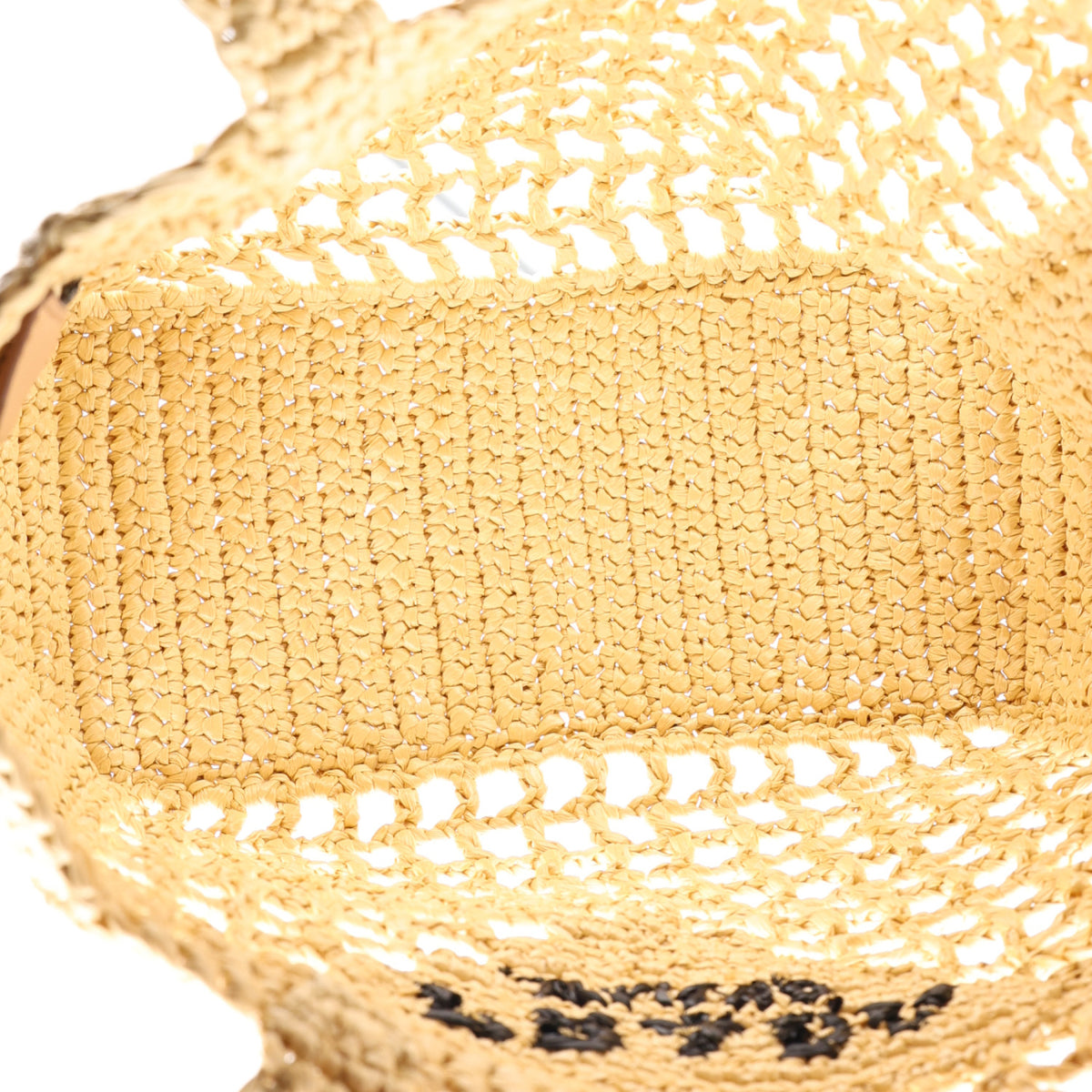 PRADA Yarn Raffia Effect Crochet Logo Embroidered Small Tote Bag Naturale