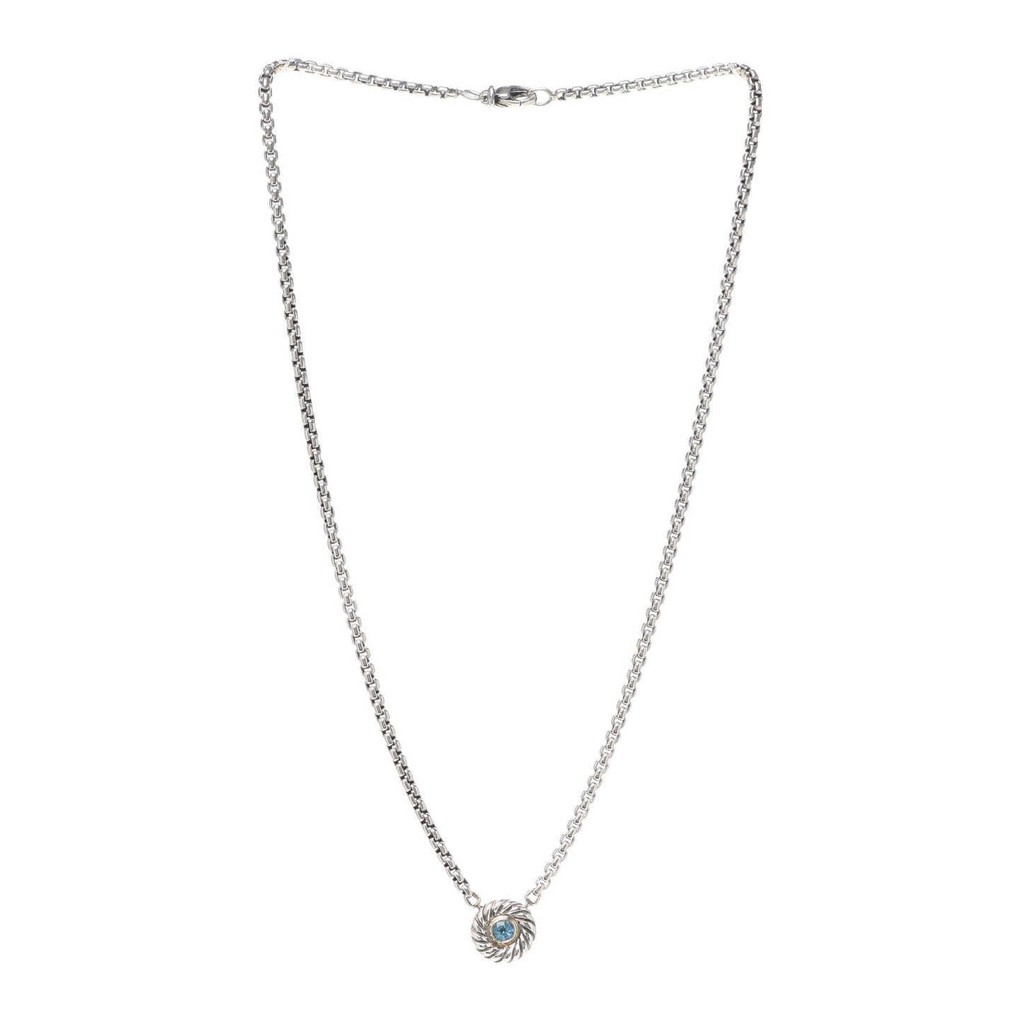 Sterling Silver 14K Yellow Gold Blue Topaz 12mm Cookie Pendant Necklace
