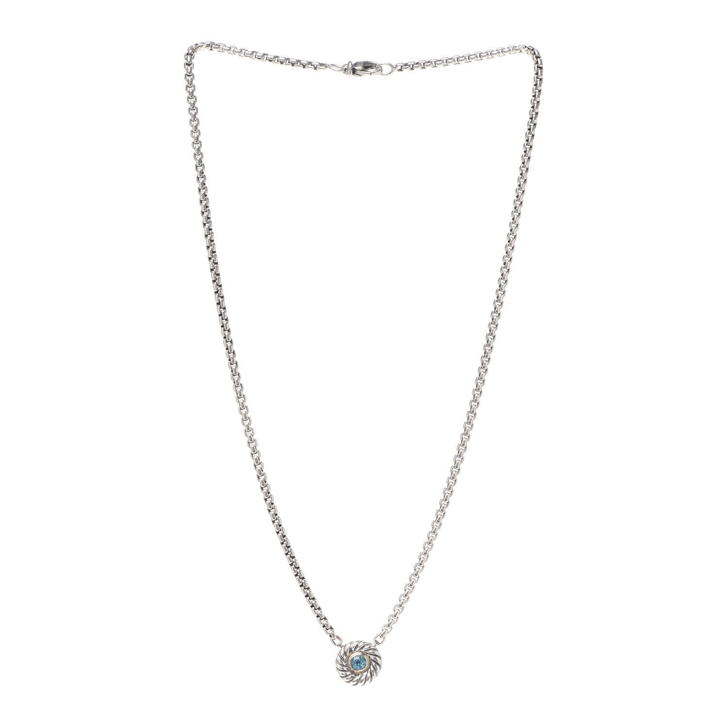 David Yurman Sterling Silver 14K Yellow Gold Blue Topaz 12mm Cookie Pendant Necklace 3 of 5