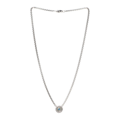 David Yurman Sterling Silver 14K Yellow Gold Blue Topaz 12mm Cookie Pendant Necklace 3 of 5