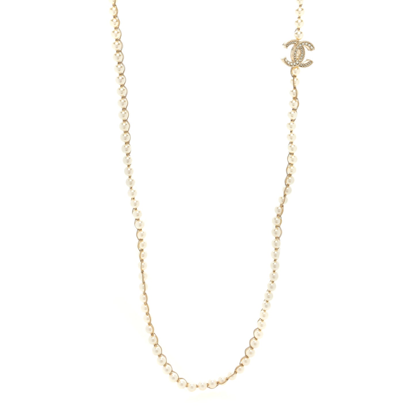 Metal Pearl Chain CC Long Necklace Gold