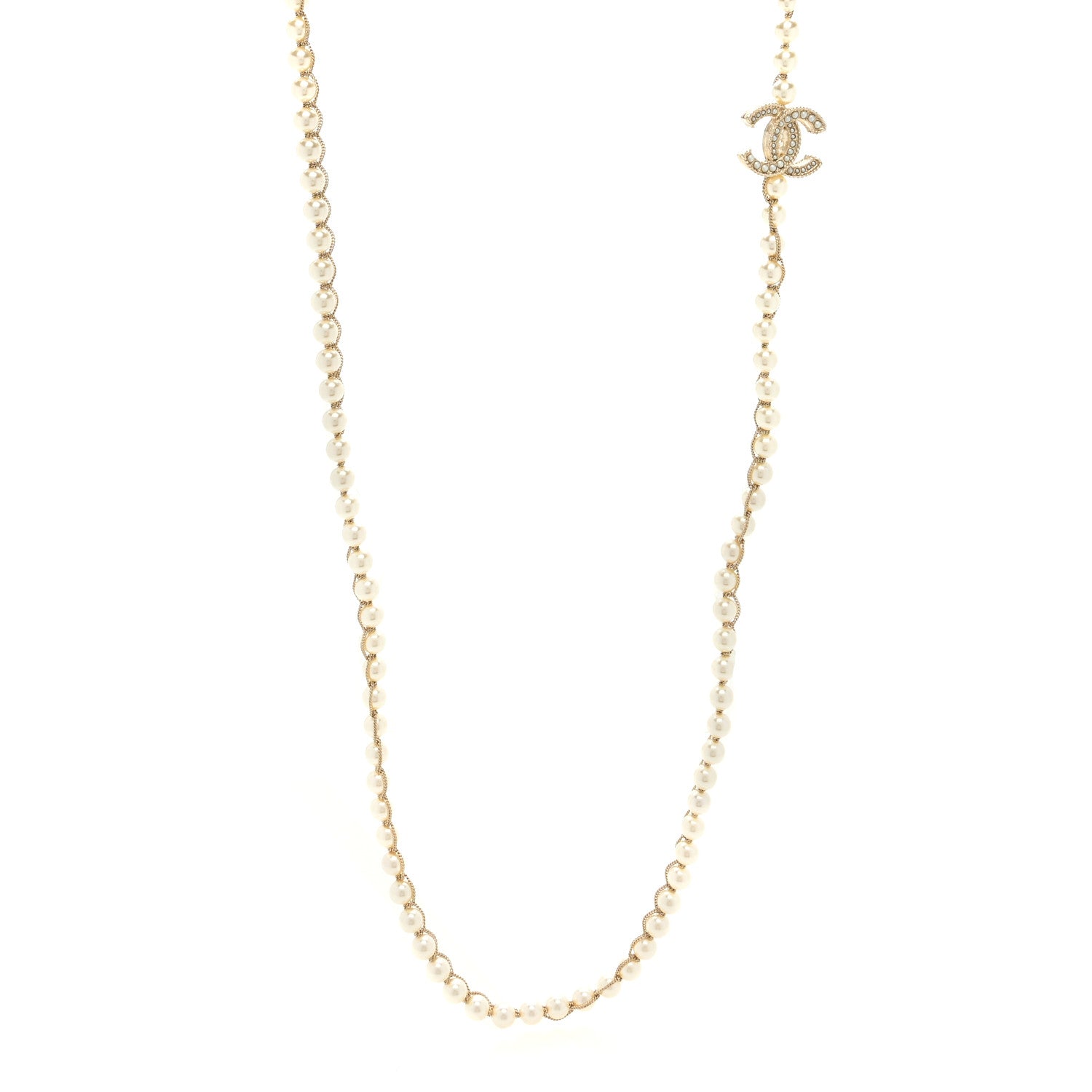 Chanel Metal Pearl Chain CC Long Necklace Gold 1 of 4