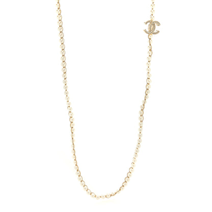 Chanel Metal Pearl Chain CC Long Necklace Gold 1 of 4