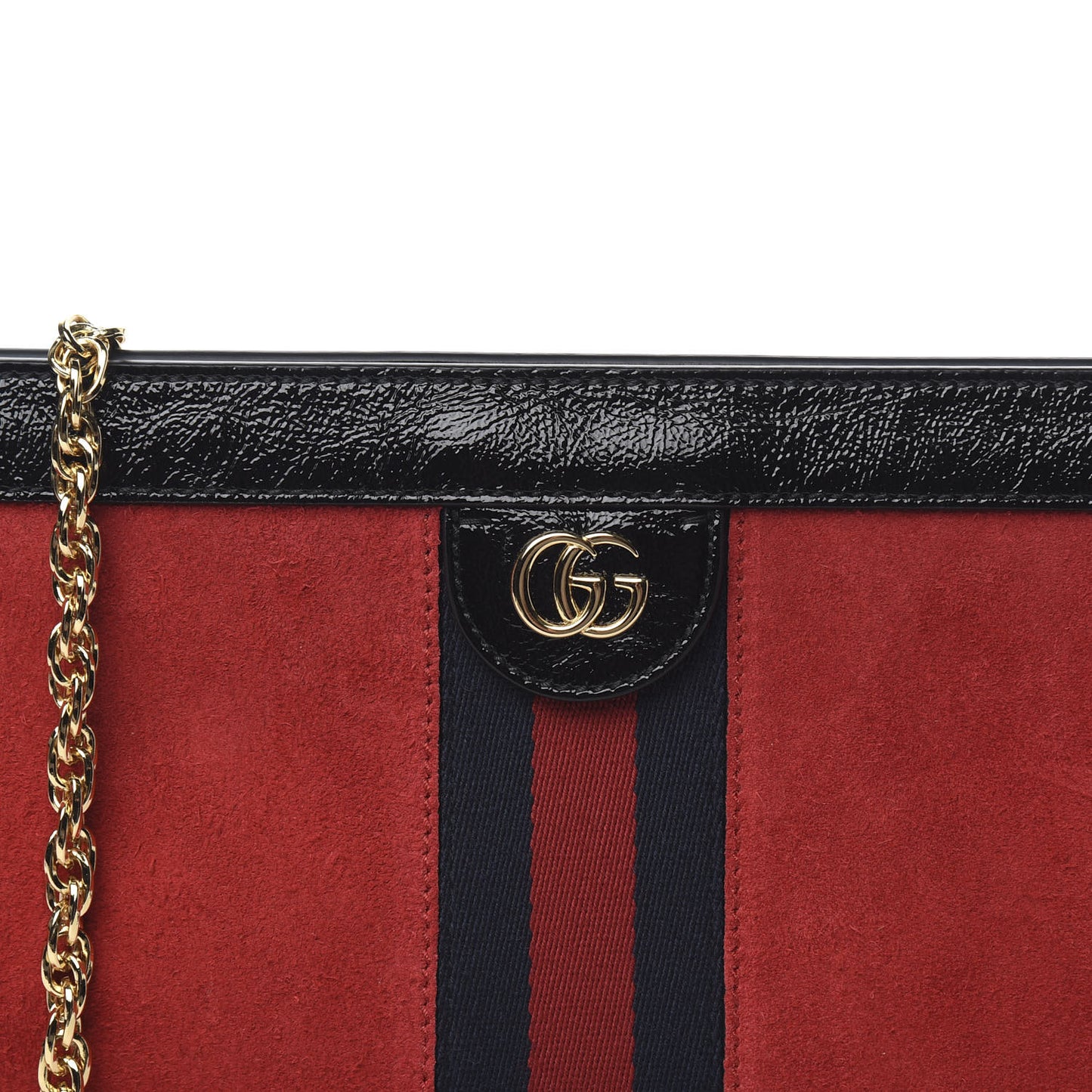 Suede Patent Web Medium Ophidia Chain Shoulder Bag Hibiscus Red Black