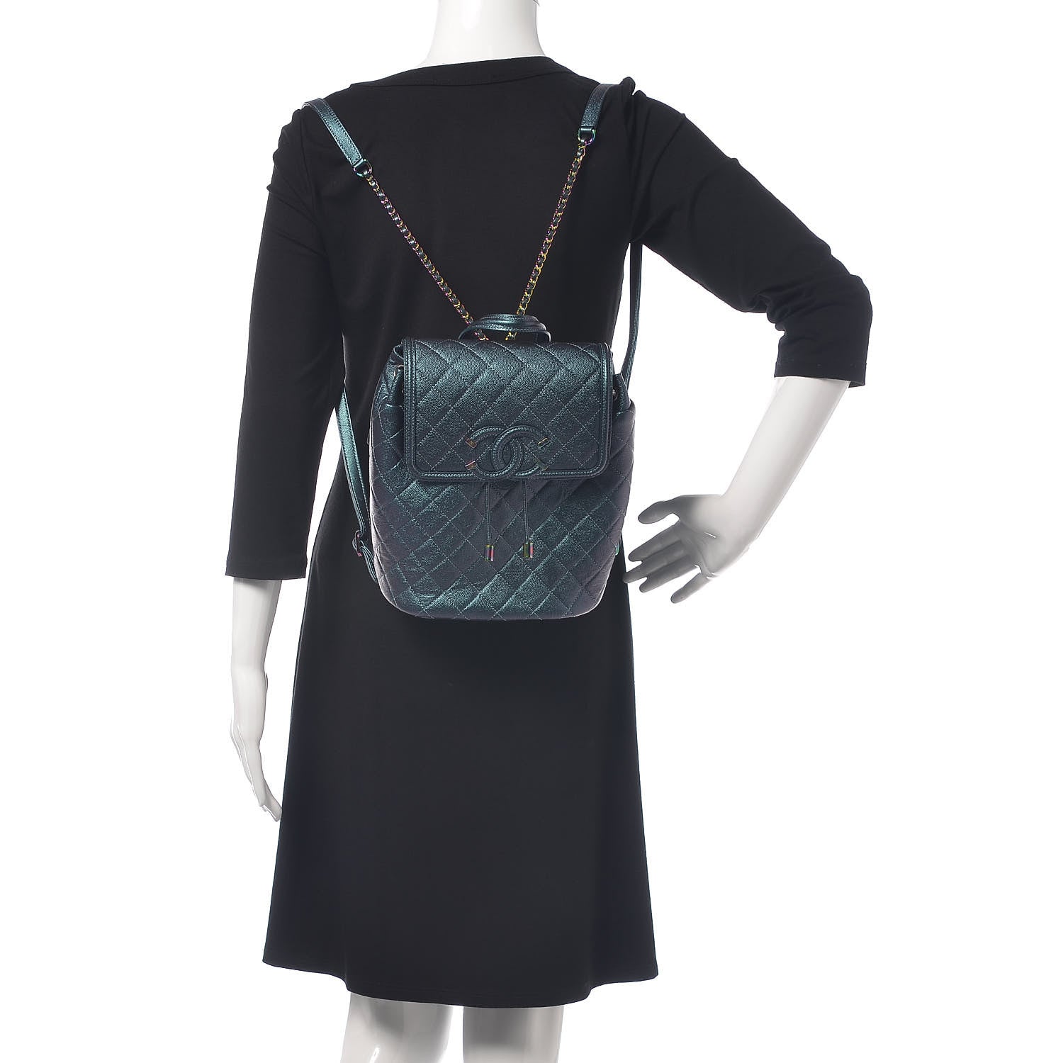 Chanel Iridescent Caviar Quilted Filigree Backpack Dark Turquoise 2 of 10