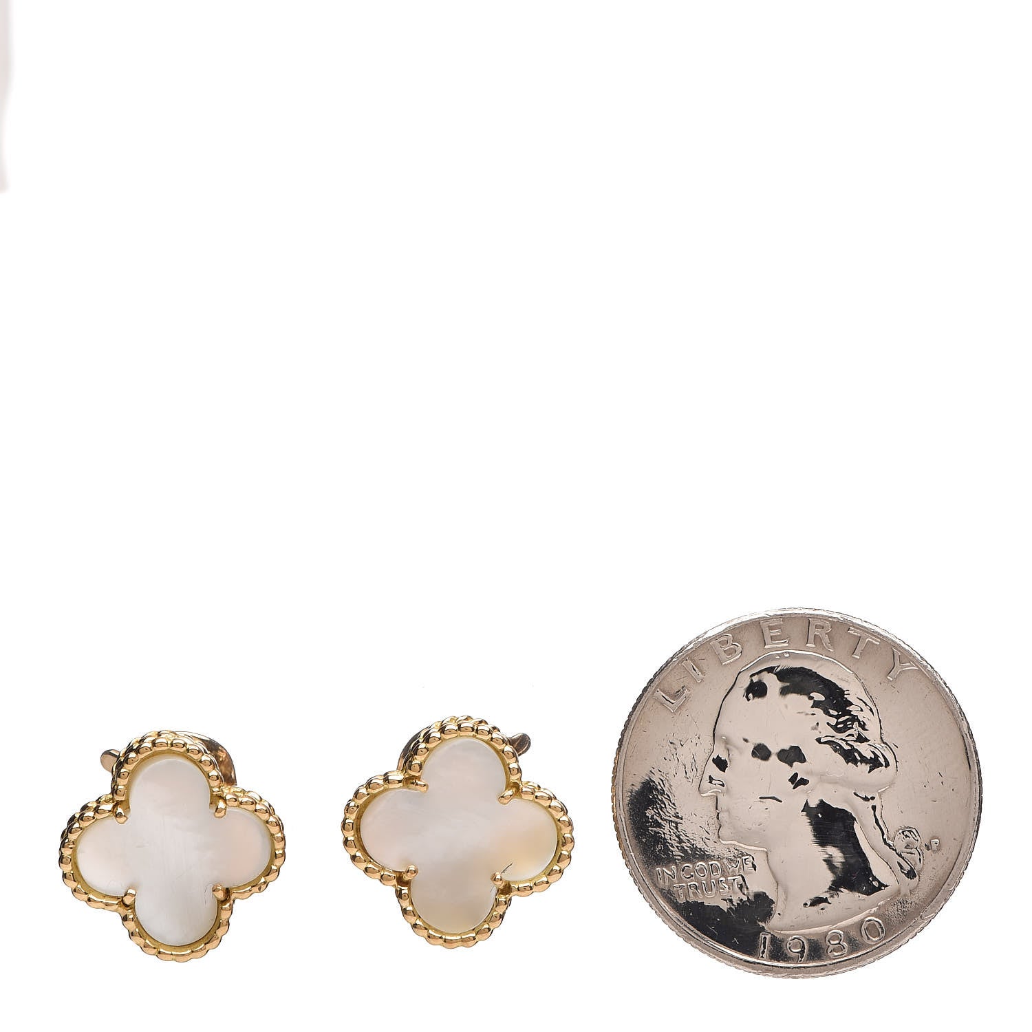 Van Cleef & Arpels 18K Yellow Gold Mother of Pearl Vintage Alhambra Earrings 2 of 6