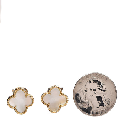 Van Cleef & Arpels 18K Yellow Gold Mother of Pearl Vintage Alhambra Earrings 2 of 6