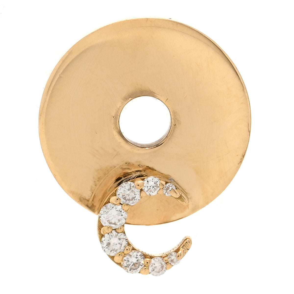 Foundrae 18K Yellow Gold Diamond Crescent Karma Disk Pendant 1 of 4