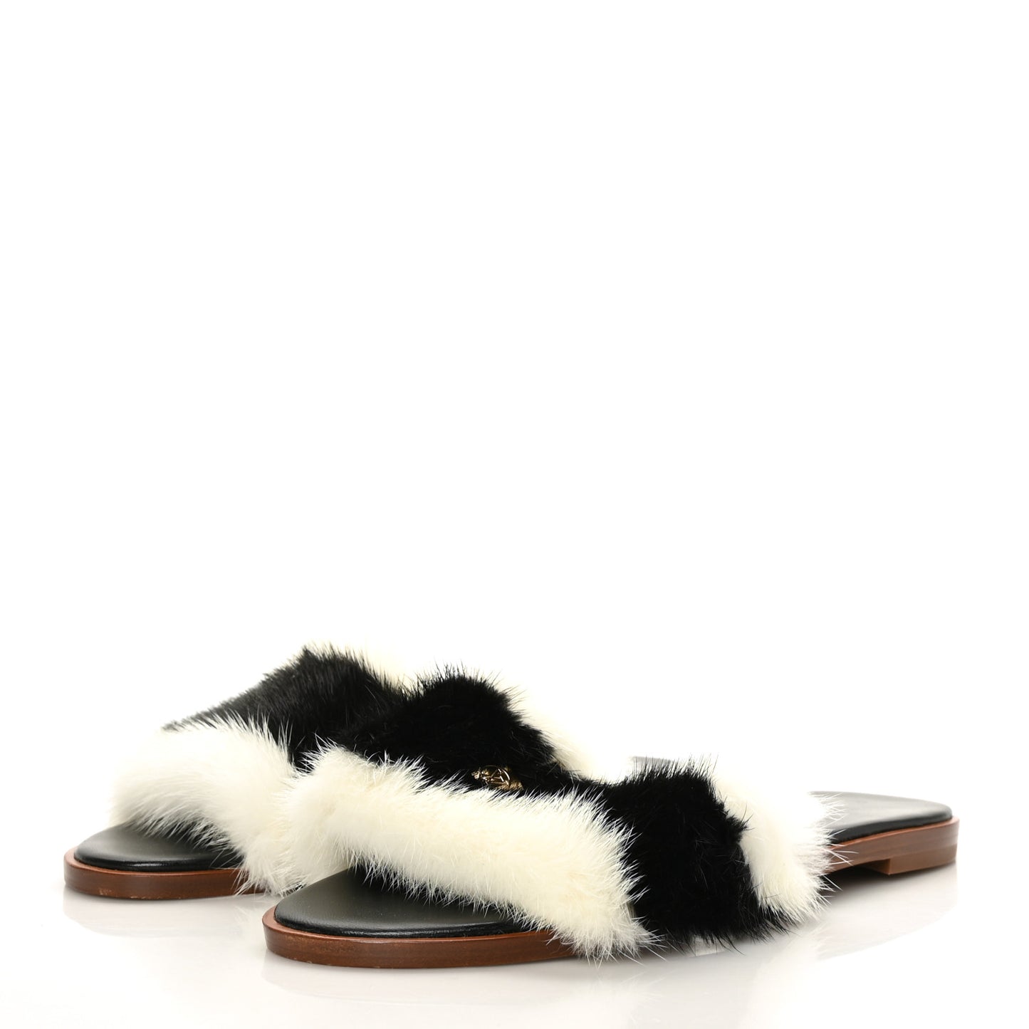 Mink Fur Lock It Flat Mule 38 Black White