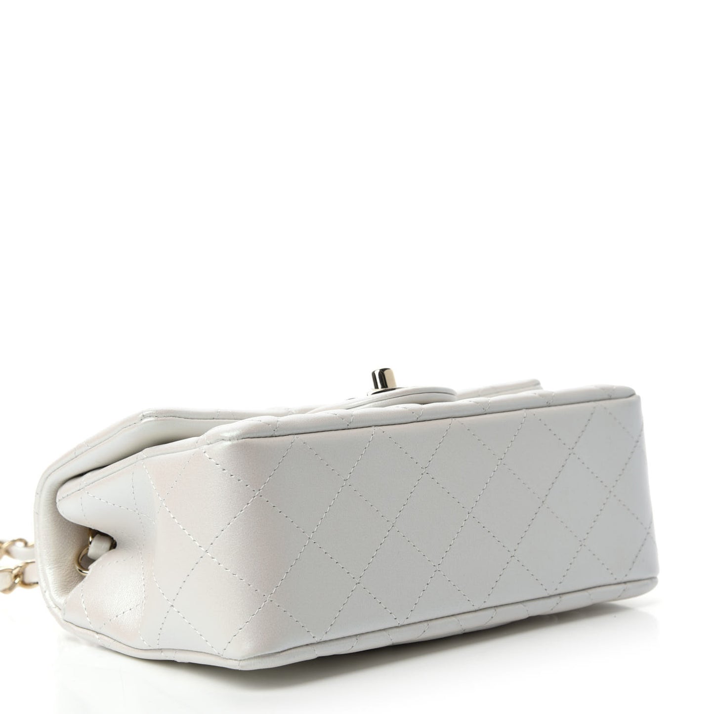 Iridescent Calfskin Quilted Mini Rectangular Flap White