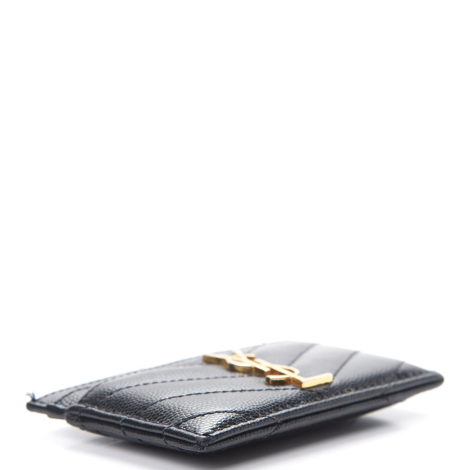 Saint Laurent Grain De Poudre Matelasse Chevron Monogram Credit Card Case Black 4 of 12