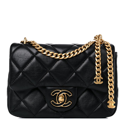 Chanel Lambskin Enamel Quilted Mini Pending CC Square Flap Black 1 of 11