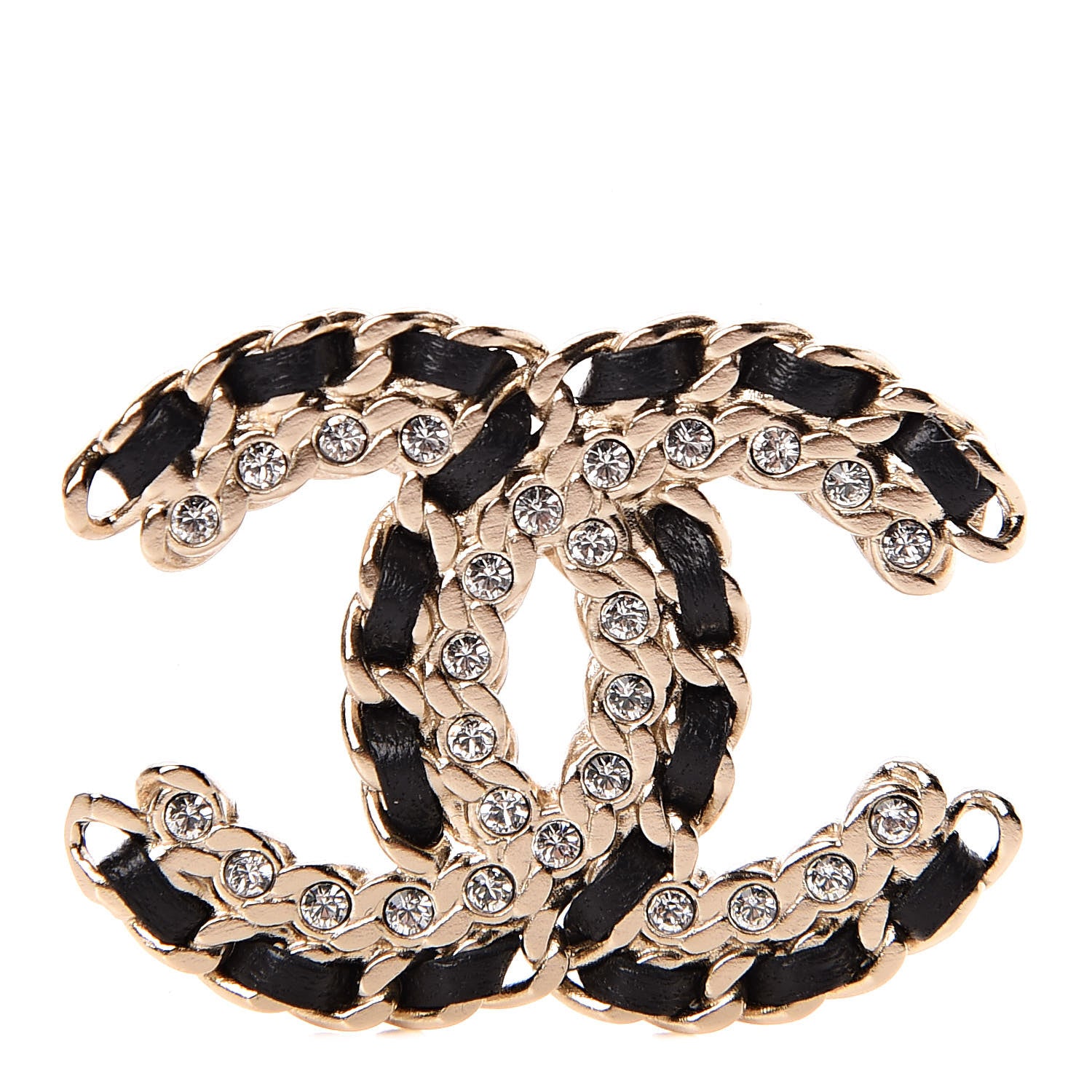 Chanel Lambskin Crystal CC Brooch Black Gold 1 of 5