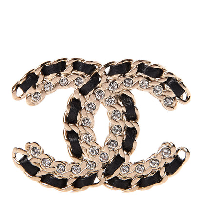 Chanel Lambskin Crystal CC Brooch Black Gold 1 of 5