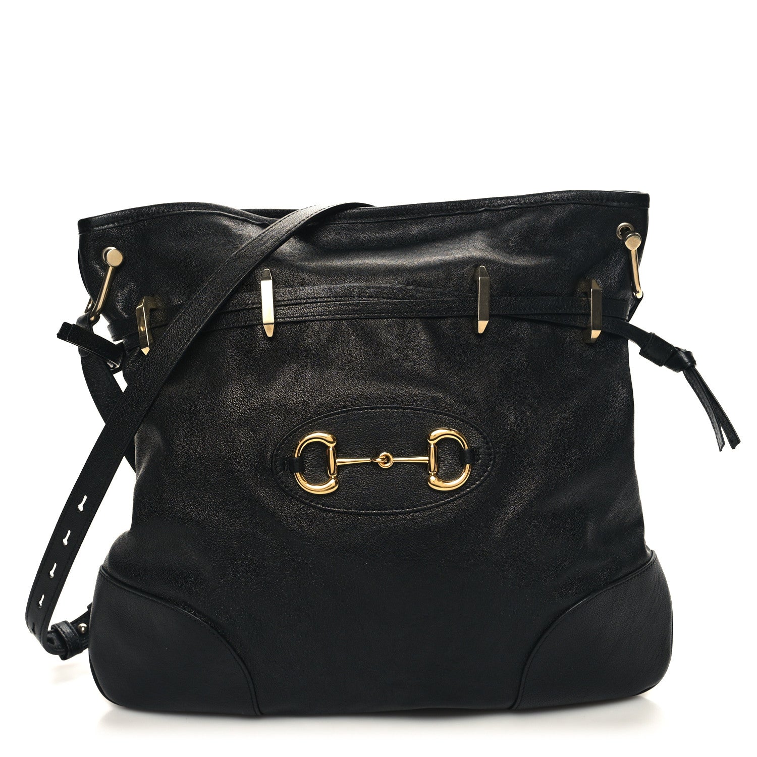Gucci Sakai Calfskin Horsebit 1955 Cinch Top Messenger Bag Black 1 of 10