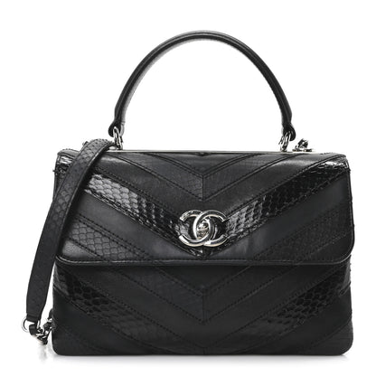 Chanel Calfskin Sheepskin Watersnake Chevron Quilted CC Small Trendy CC Dual Handle Flap Bag Black 1 of 10